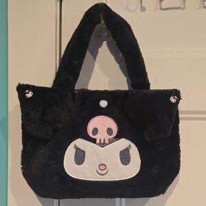 Sanrio Kuromi Mini Plush Tote BagNWOT New Fur Black Pink White Hello Kitty